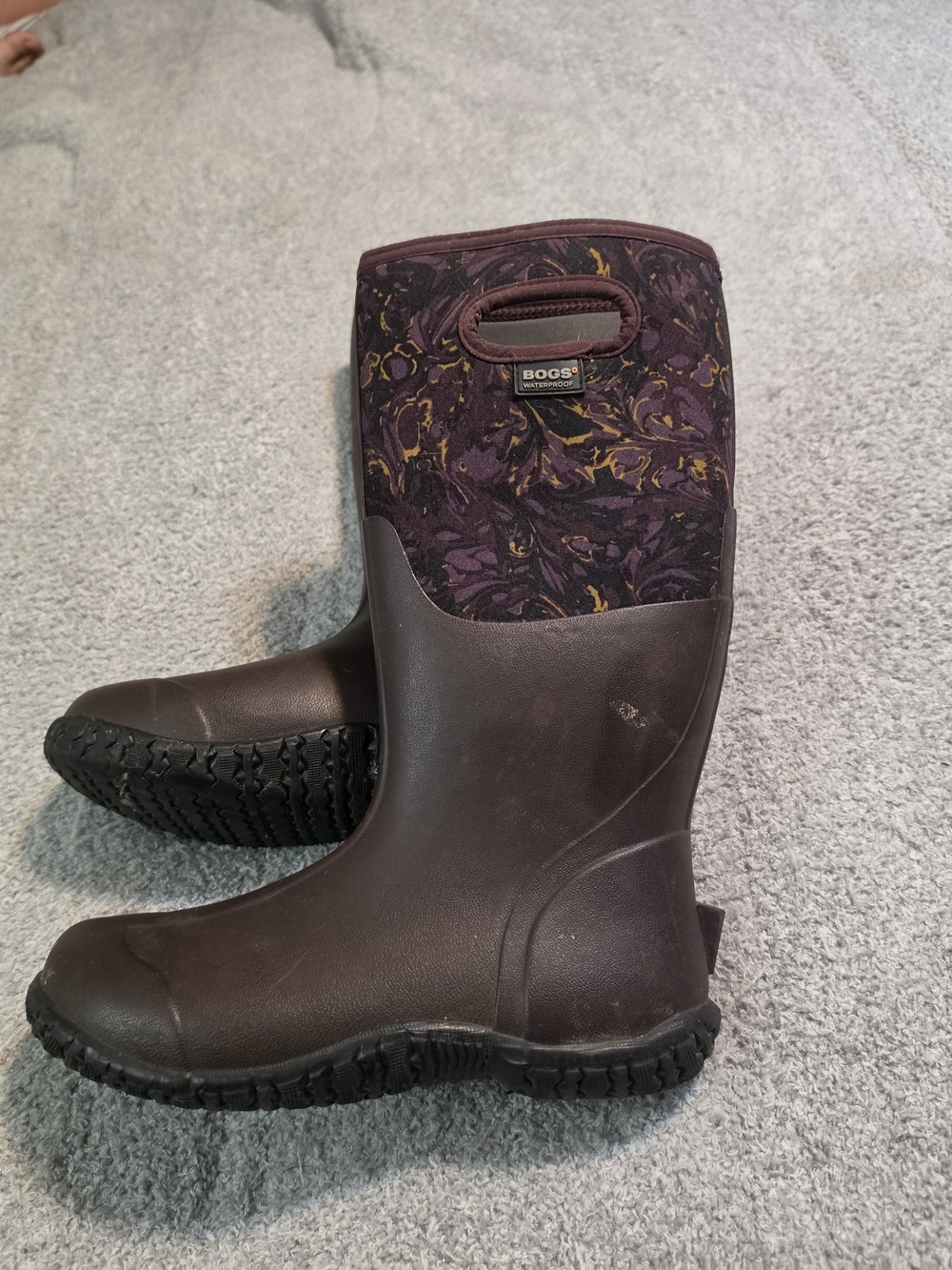 Bogs Women's Brown/Purple Floral Waterproof Insulated Rain Boots